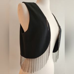 LaRok Cropped Black Chain Fringe Vest, Size M